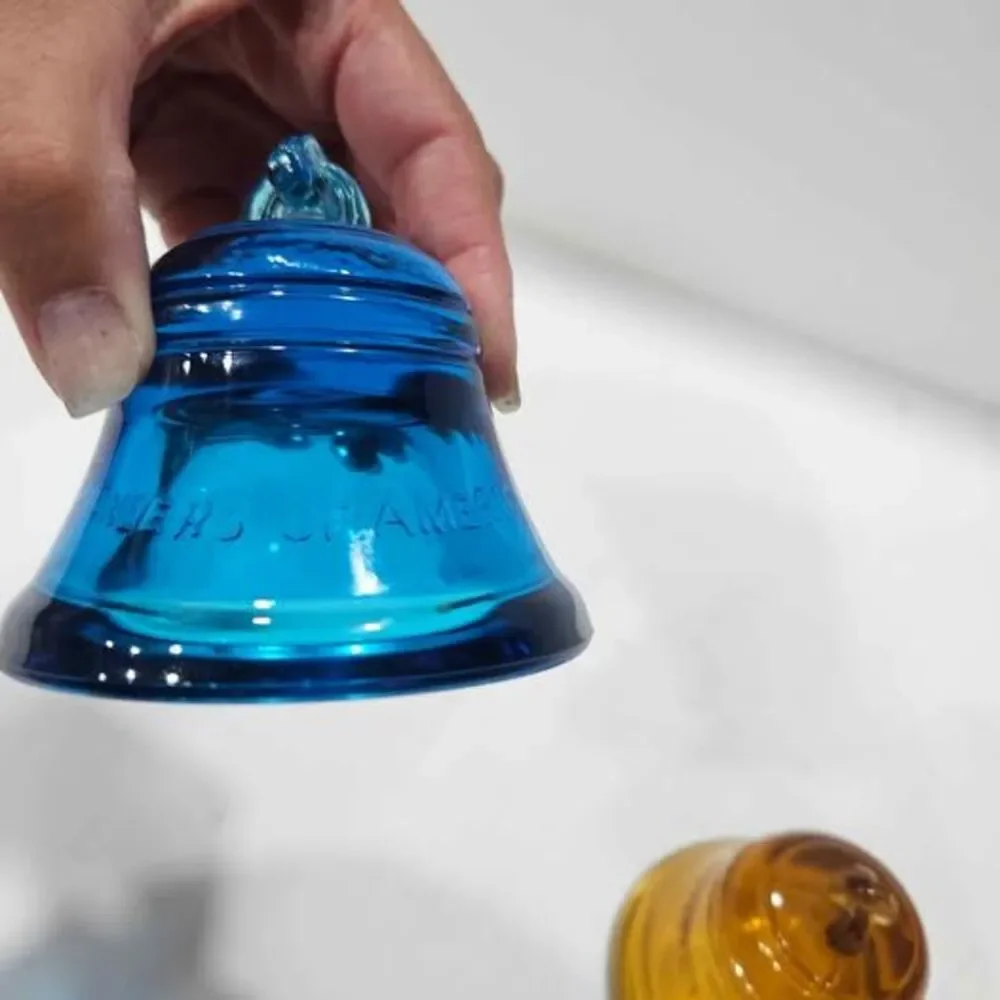 Vintage Blue and Amber Glass Telephone Centennial Bells - Set of 2